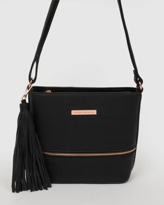 Black Pia Tassel Crossbody Bag sold by Collete Hayman