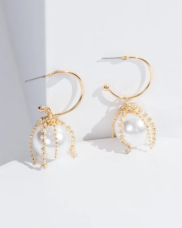 Gold Pearl Tassel Hoop Earrings sold by Collete Hayman