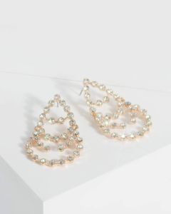 Gold Large Diamante Detail Teardrop Drop Earrings sold by Collete Hayman