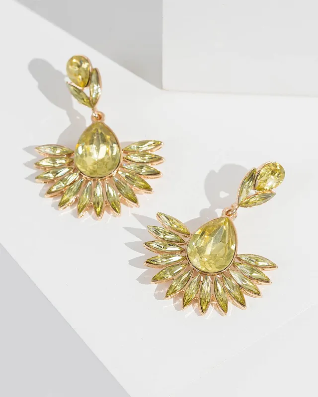 Yellow Fanned Crystal Drop Earrings sold by Collete Hayman