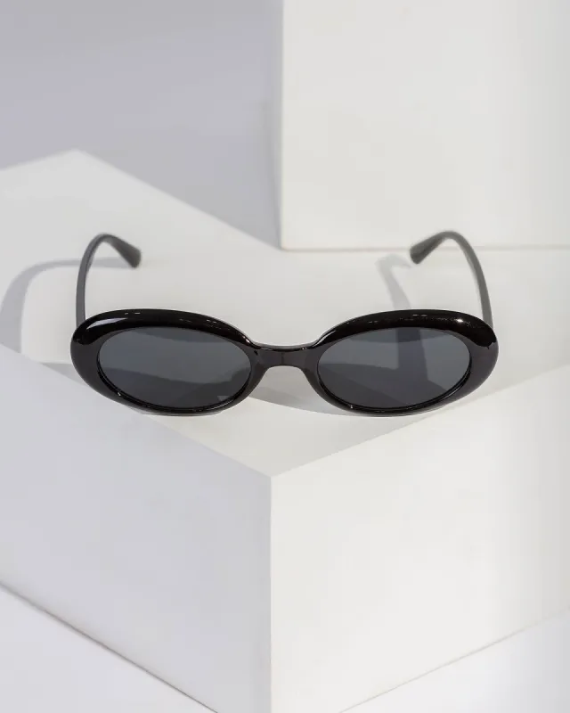 Black Elongated Oval Sunglasses made by Collete Hayman