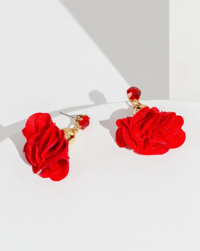 Red Fabric Flower Earrings sold by Collete Hayman