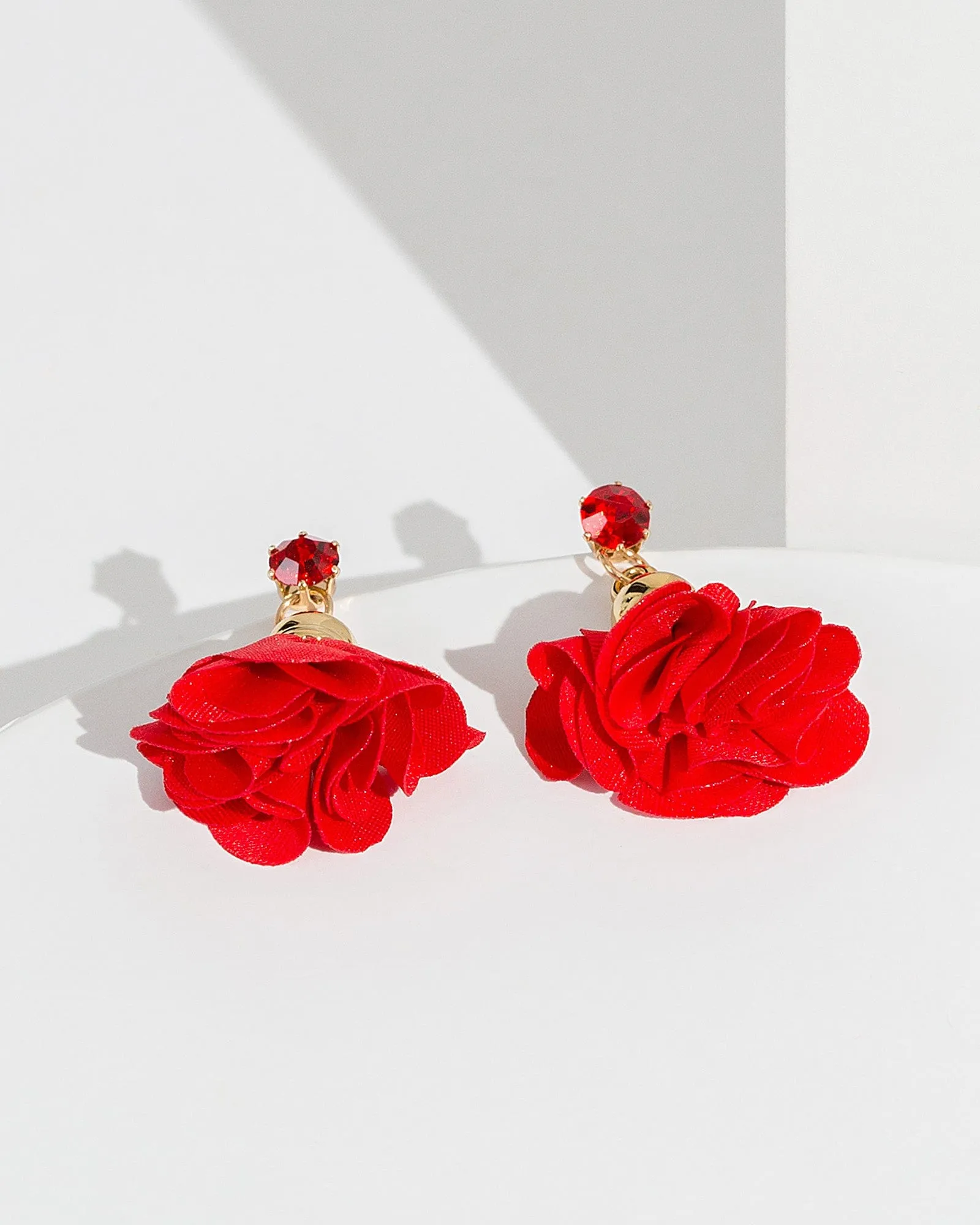 Red Fabric Flower Earrings sold by Collete Hayman product image thumbnail 2
