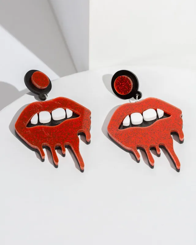 Red Glitter Blood Lip Earrings sold by Collete Hayman