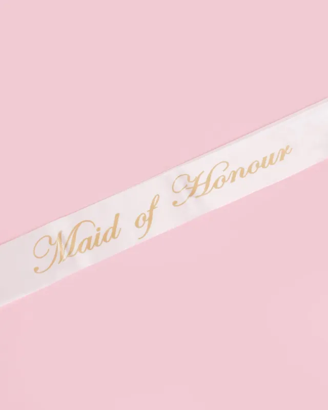 White & Gold Maid Of Honour Sash sold by Collete Hayman