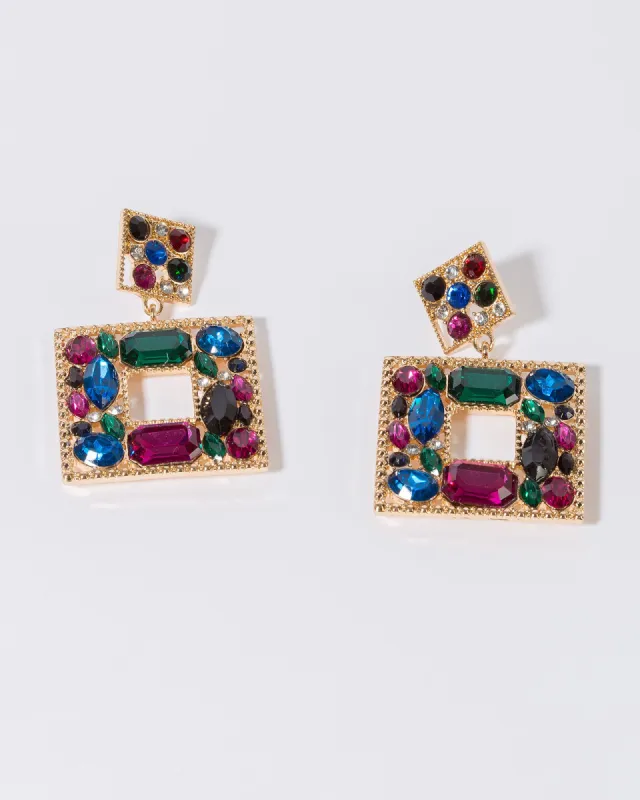 Multi Colour Crystal Encrusted Door Knocker Earrings sold by Collete Hayman