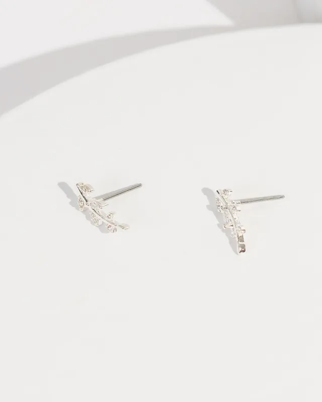 Silver Cubic Zirconia Leaf Stud Earrings sold by Collete Hayman