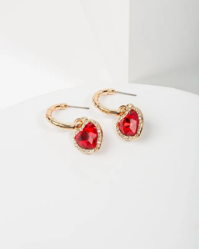 Red Crystal Outline Love Heart Hoop Earrings sold by Collete Hayman