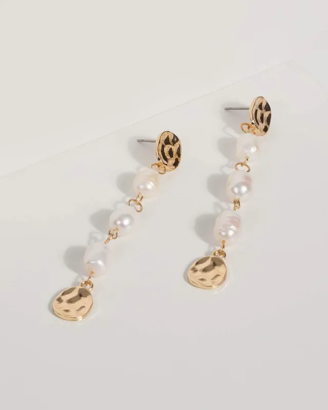 Gold Organic Pearl Drop Earrings sold by Collete Hayman