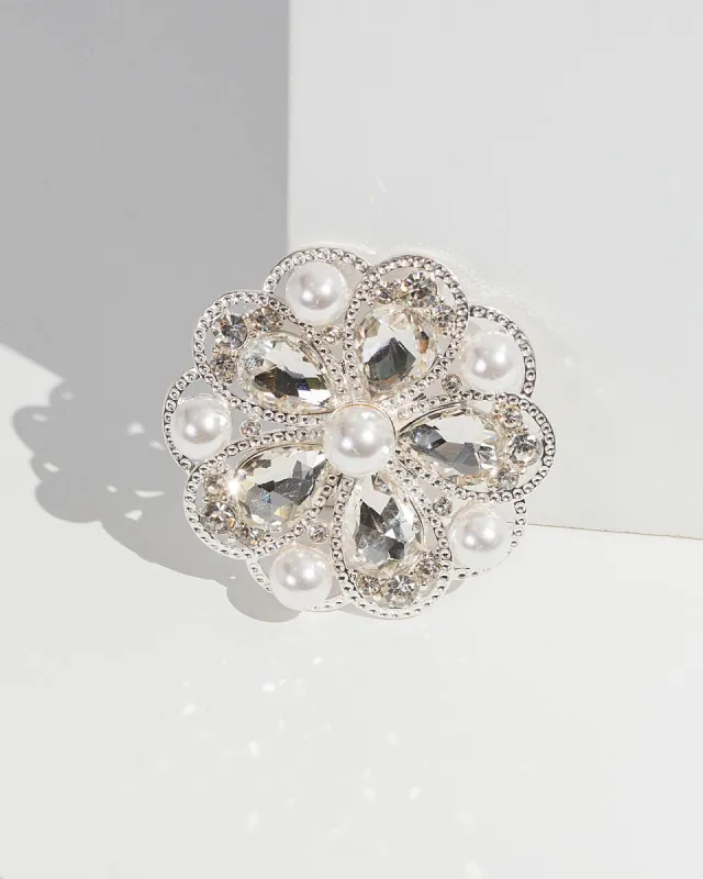 Silver Pearl And Crystal Flower Brooch sold by Collete Hayman