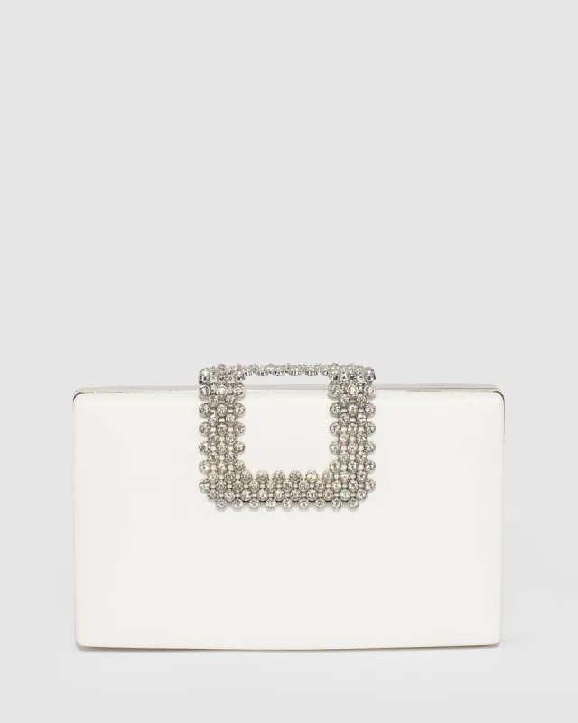 White Karima Crystal Clutch Bag sold by Collete Hayman