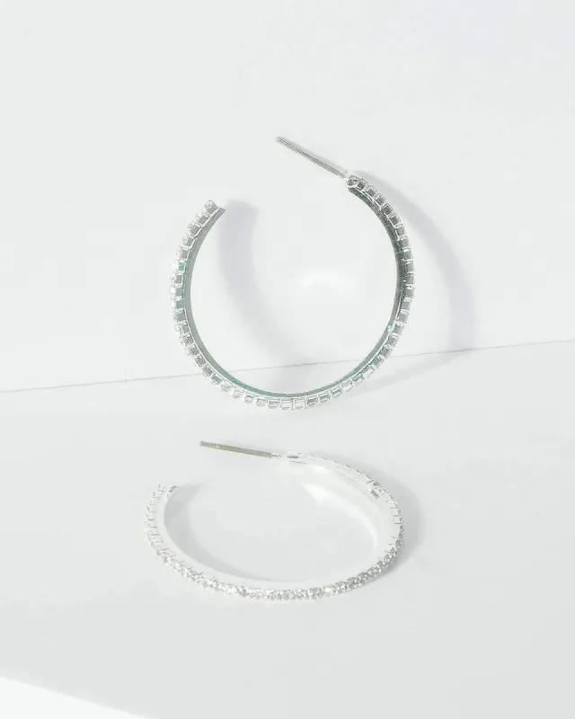 Silver Small Thin Diamante Hoop Earrings sold by Collete Hayman