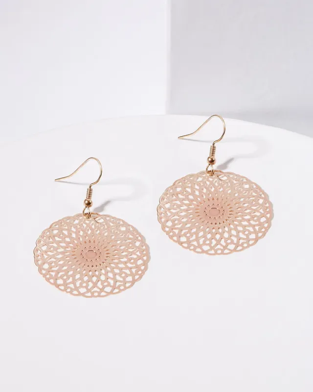 Rose Gold Pattern Circle Hook Drop Earrings sold by Collete Hayman