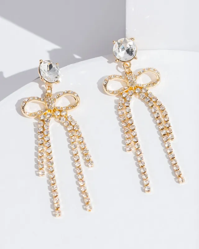 Gold Crystal Bow Detail Earrings sold by Collete Hayman