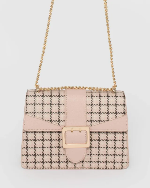 Pink And Black Check Buckle Crossbody Bag sold by Collete Hayman