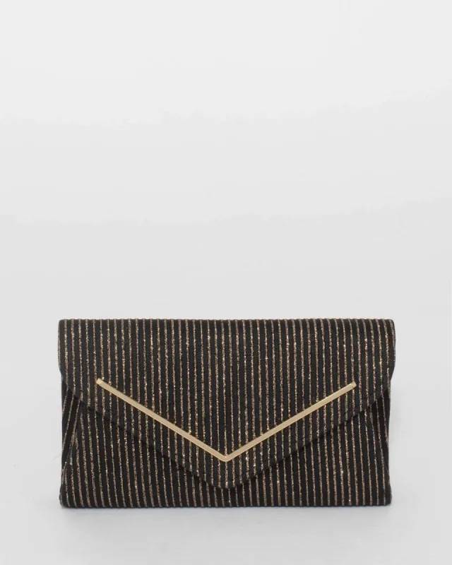 Black And Gold Clare Metal Bar Clutch Bag sold by Collete Hayman