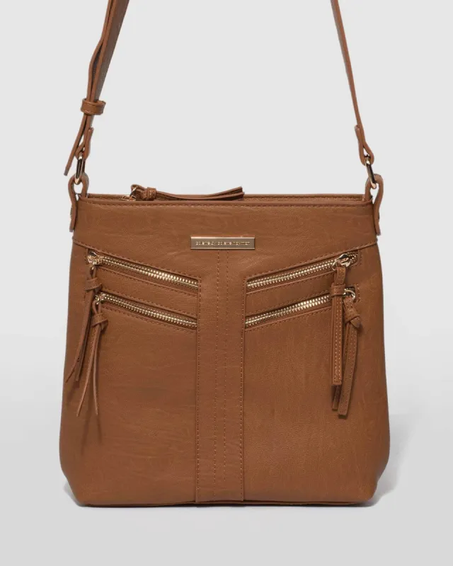Tan Dahlila Zipper Crossbody Bag sold by Collete Hayman