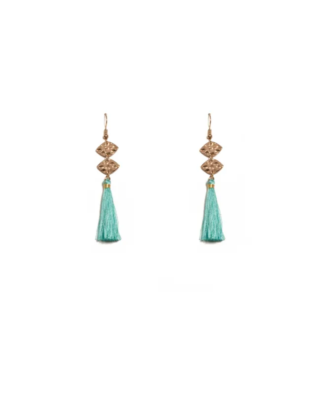 Blue Gold Tone Tassel Hammered Drop Earrings sold by Collete Hayman