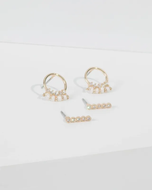 Gold Cubic Zirconia Drop Earring Set sold by Collete Hayman