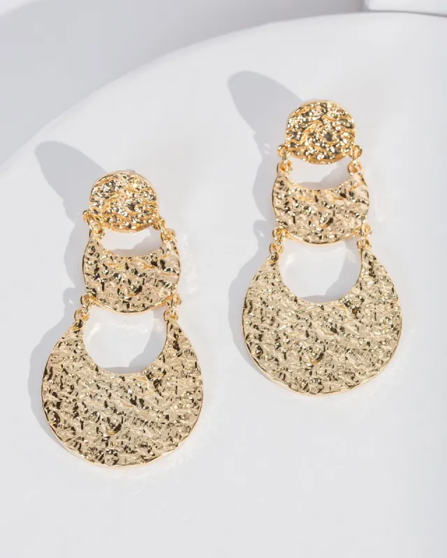 Gold Textured Metal 3 Tier Earrings made by Collete Hayman