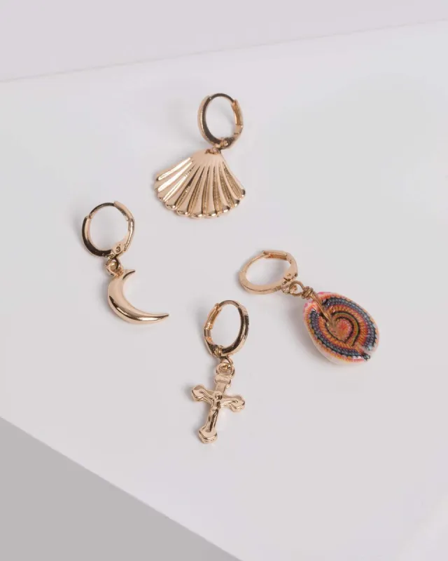 Gold Shell and Moon Multi Earring Set made by Collete Hayman