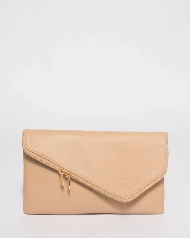 Beige Elise Foldover Clutch Bag sold by Collete Hayman