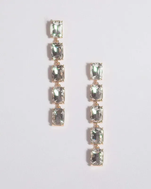 Gold Rectangle Crystal Drop Earrings sold by Collete Hayman