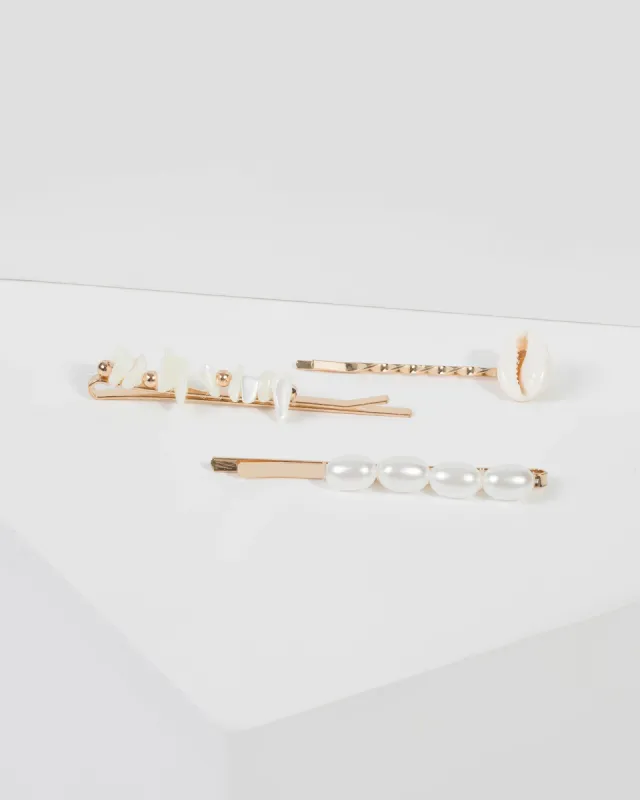 Gold Shell Pearl Hair Slide Pack sold by Collete Hayman