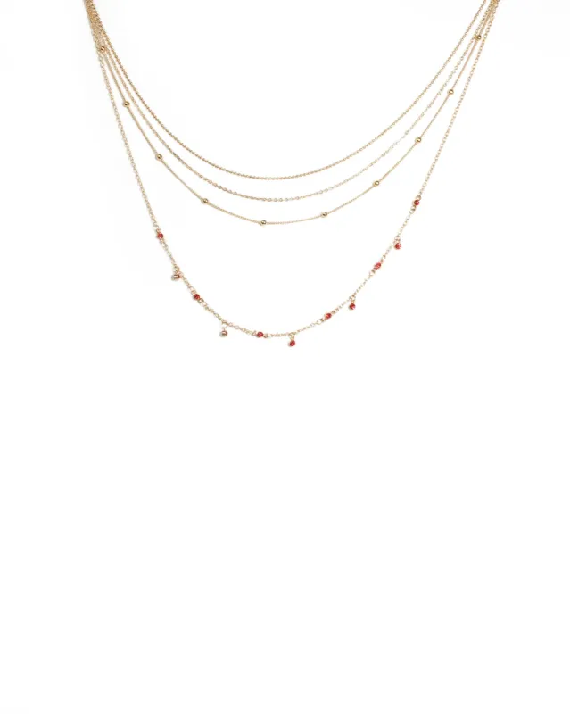Red Gold Tone Fine Layered Metal Necklace sold by Collete Hayman