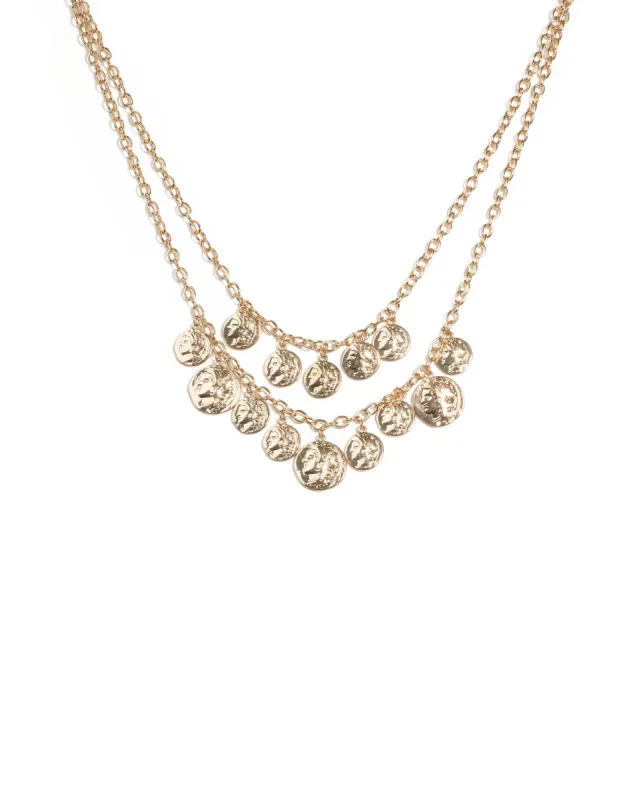 Gold Tone Drop Coin Layered Necklace sold by Collete Hayman