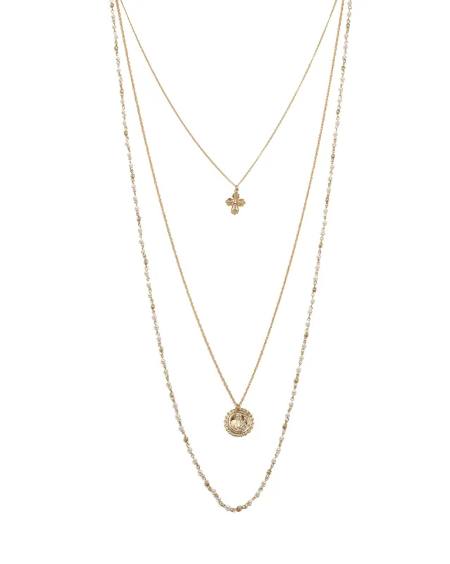 Gold Tone Coin Multi Row Beaded Long Necklace sold by Collete Hayman