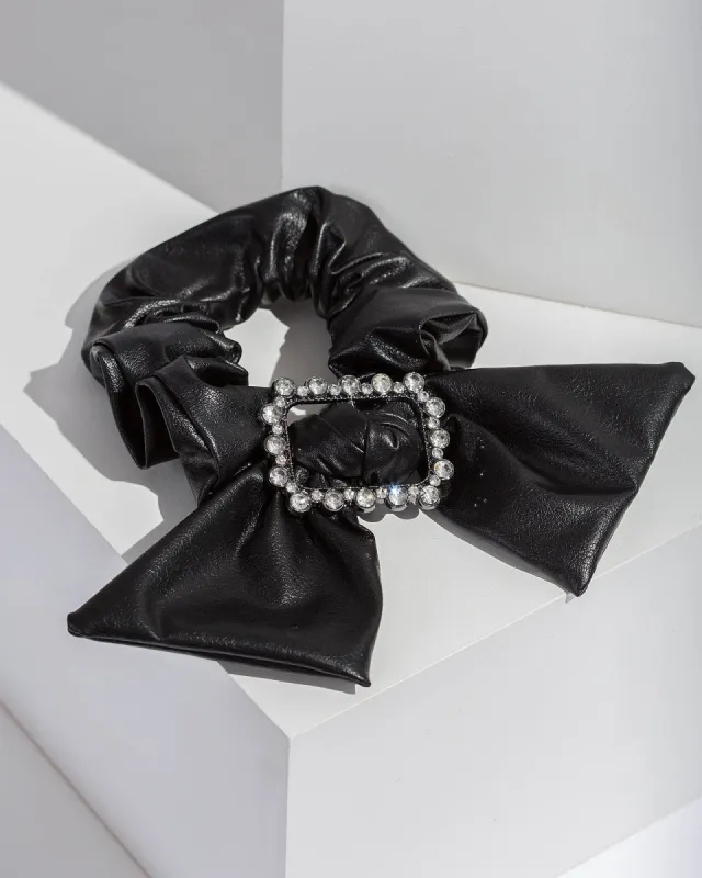 Black Leather Look Bow Scrunchie sold by Collete Hayman
