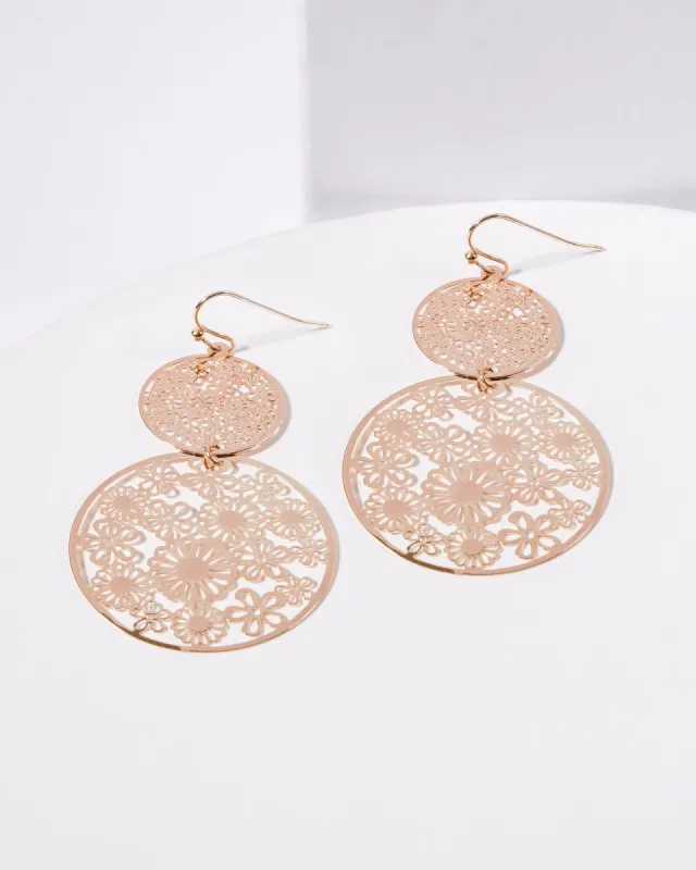 Rose Gold Floral Circle Statement Earrings sold by Collete Hayman