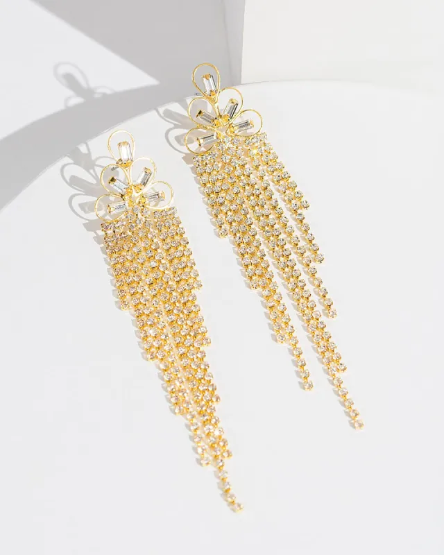 Gold Framed Crystal Tassel Earrings sold by Collete Hayman