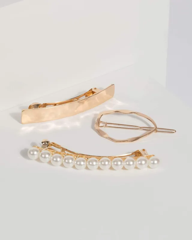 Gold Organic Metal and Pearl Clip Pack sold by Collete Hayman