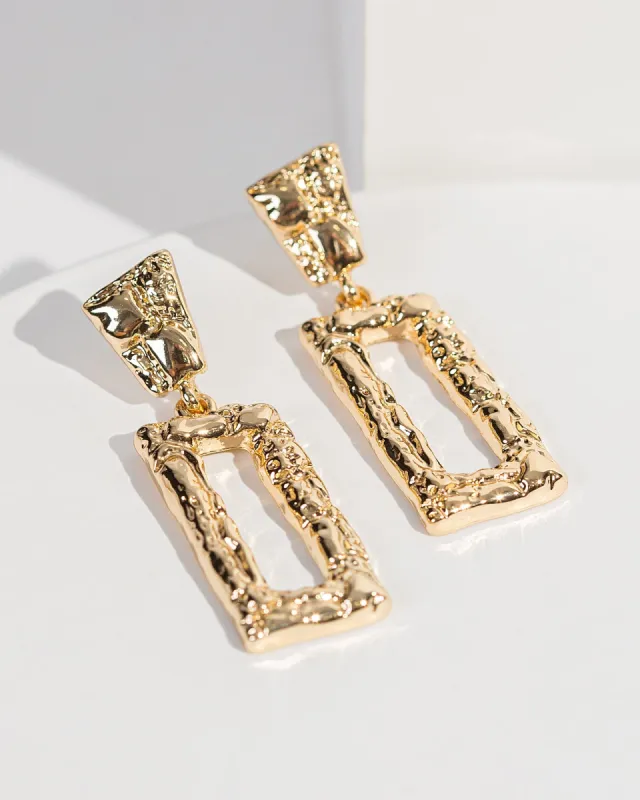 Gold Textured Rectangle Drop Earrings sold by Collete Hayman
