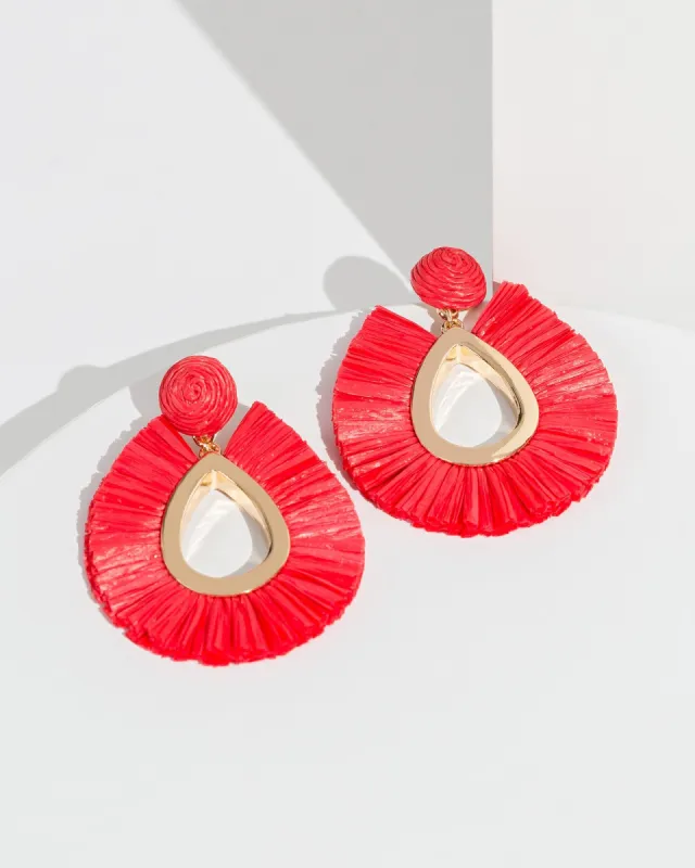Red Raffia Teardrop Earrings sold by Collete Hayman