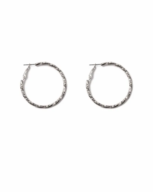Silver Tone Detail Medium Hoop Earrings sold by Collete Hayman