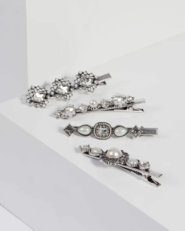 Silver Crystal Multi Pearl Hair Clips sold by Collete Hayman