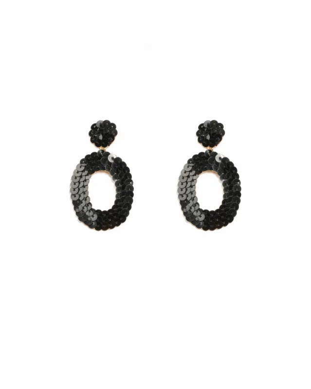 Black Gold Hardware Sequin Oval Drop Earrings sold by Collete Hayman
