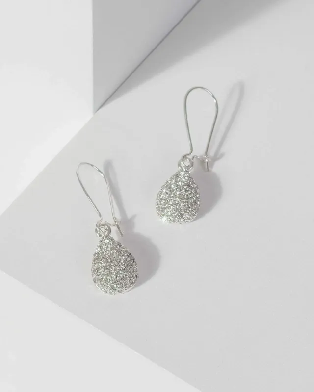 Silver Small Diamante Encrusted Teardrop Drop Earrings sold by Collete Hayman