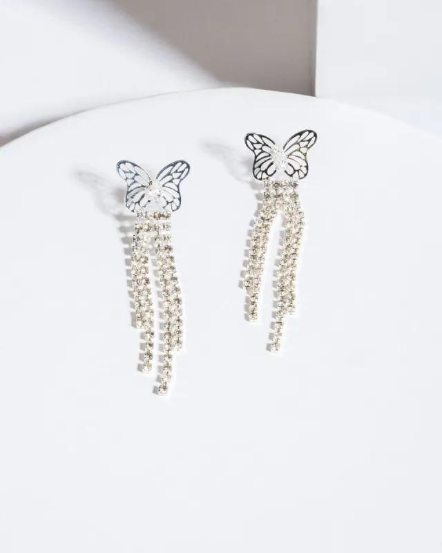 Crystal Butterfly Chain Tassel Drop Earrings sold by Collete Hayman