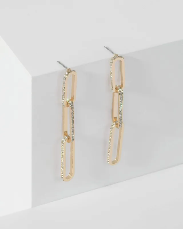 Gold Diamante Linked Chain Drop Earrings sold by Collete Hayman