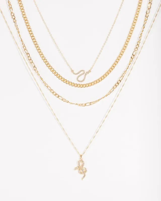 Gold Chain And Snake Charm Necklace Pack sold by Collete Hayman