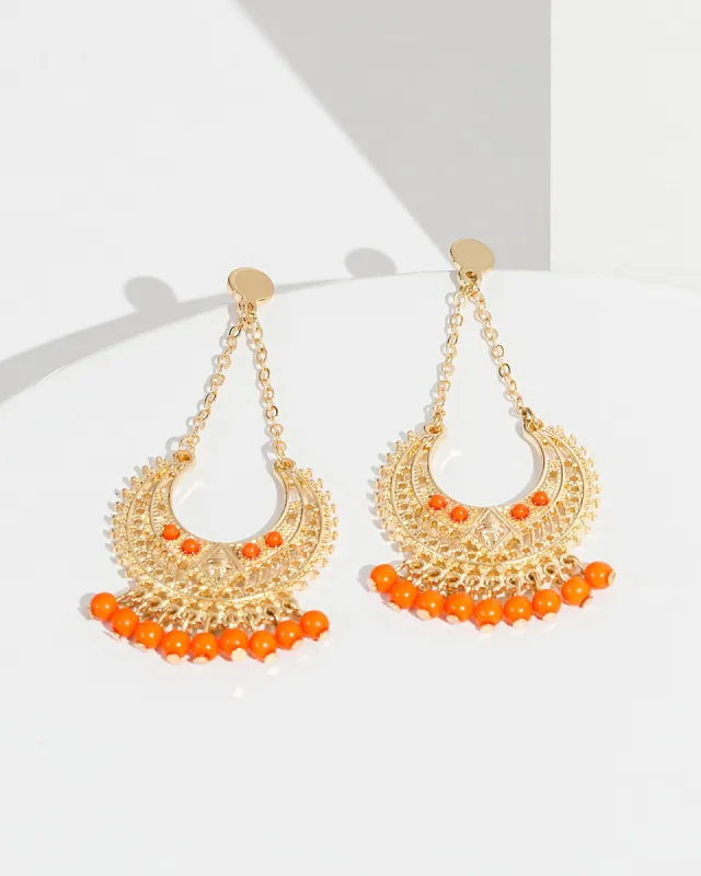 Orange Chain Beaded Earrings sold by Collete Hayman