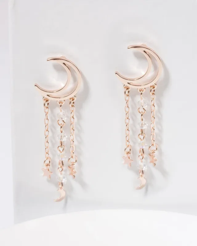 Rose Gold Moon And Stars Drop Earrings sold by Collete Hayman