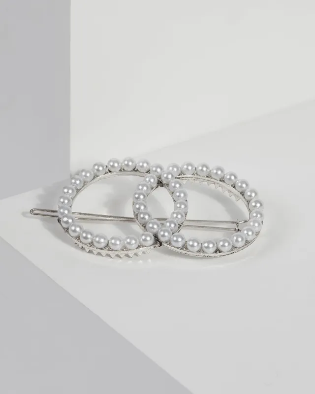 Silver Pearl Double Circle Hair Clip sold by Collete Hayman