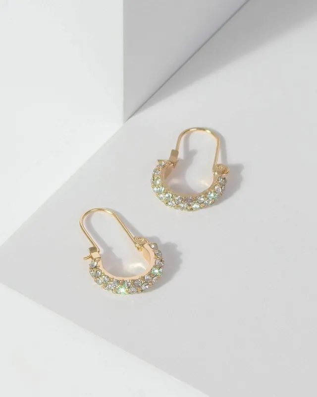 Gold Small Half Hoop Diamante Drop Earrings sold by Collete Hayman
