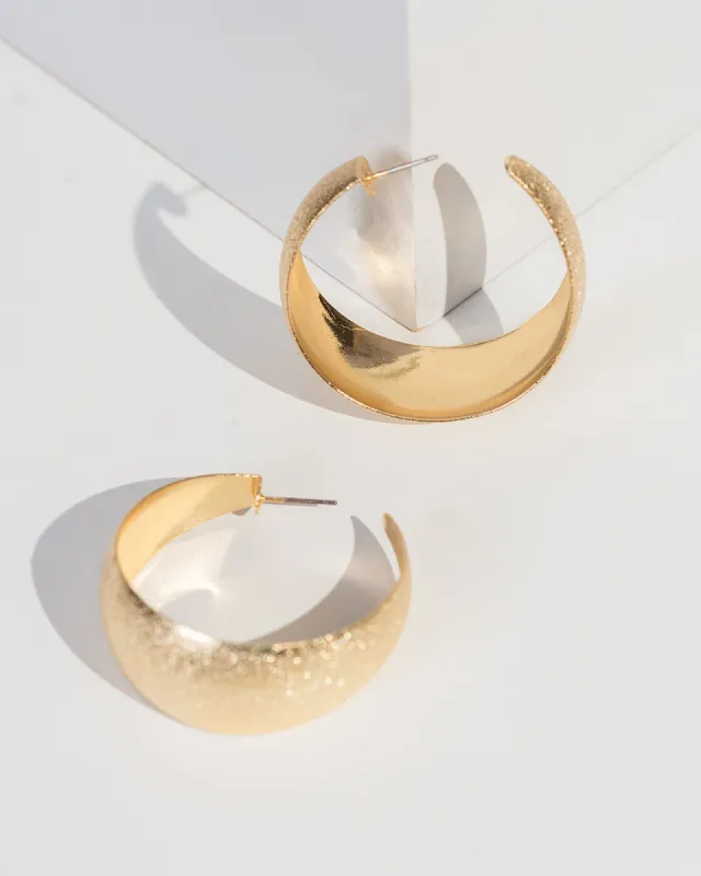 Gold Sandblast Wide Curve Hoop Earrings sold by Collete Hayman