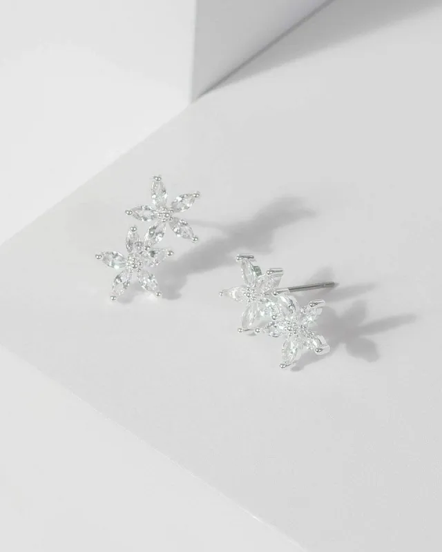 Silver Cubic Zirconia Double Flower Stud Earrings sold by Collete Hayman
